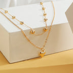 Double-layer Chain with Heart Pendant Multilayered Gold Color Metal Necklaces Fashionable Accessories