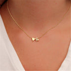 Gold Plated Peach Heart and Initials Letter Alphabate Statement Necklace for Woman