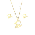 Mother's Day Jewelry Set Stainless Steel I Love Mom Mama Love Heart Pendant Necklace Earrings Thanksgiving Gift
