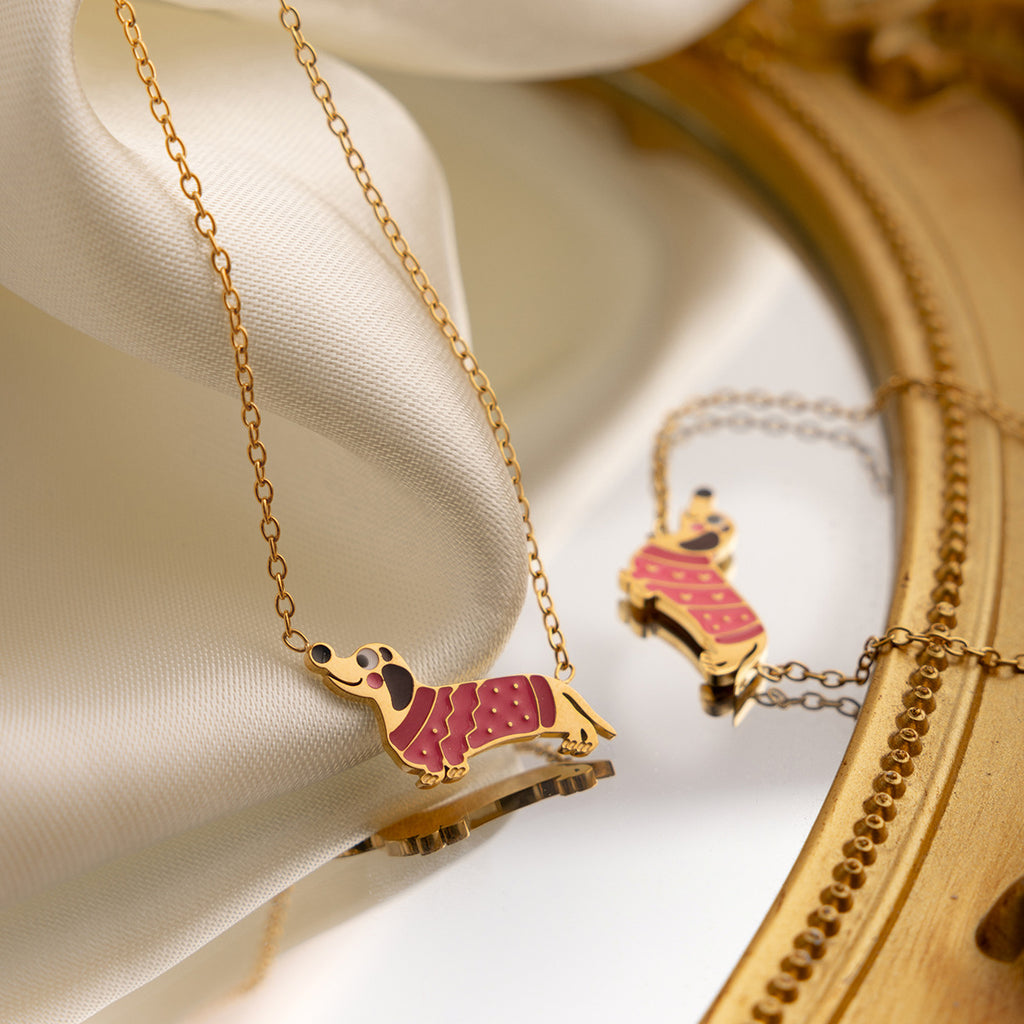 Stainless Steel Oil-Dripping Puppy Bracelet Womens High-End Necklace Light Luxury