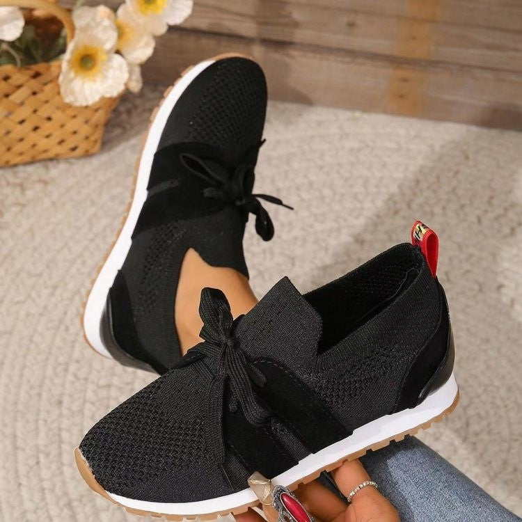 New Lace Up Mesh Flats Breathable Casual Breathable Walking Wedges Shoes For Women