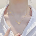 Titanium Steel Non Fading Cute Hollow Bow Pendant Necklace