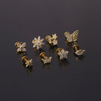 Lip Stud Stem Stainless Steel Piercing Stud Earrings Micro-set Zircon