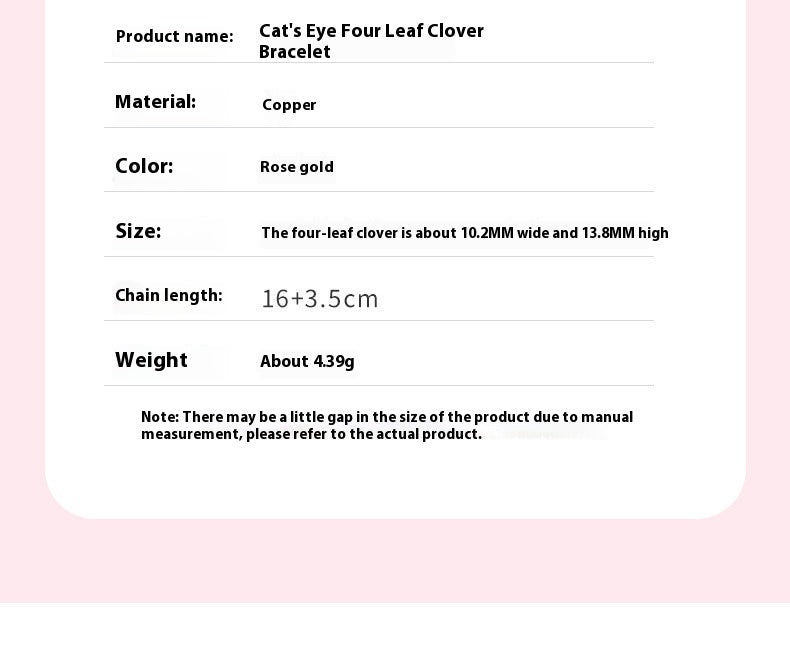 Crystal Clover Bracelet Female Peach Blossom High Sense