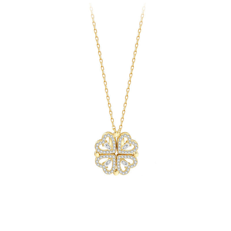 Explosive Detachable Cubic Zircon Heart Shape Four-leaf Clover Necklace Pendant For Women