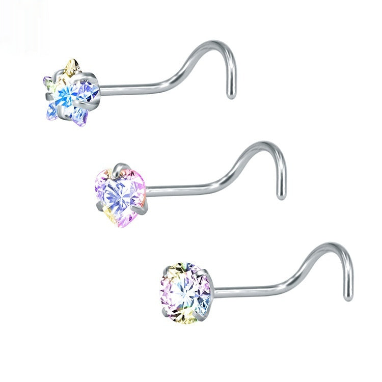 316 Stainless Steel Nose Stud Multifunctional Zircon Nose Ring