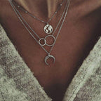 Fashionable Multilayer Gold Plated Boho Moon Map Necklace for Woman