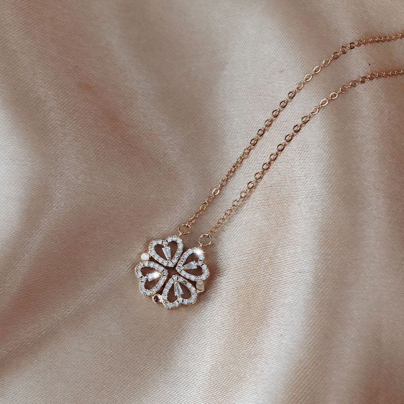 Explosive Detachable Cubic Zircon Heart Shape Four-leaf Clover Necklace Pendant For Women