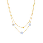 Fashion Jewelry Stainless Steel Flower DaisyFlower Necklace Double Layering Necklace Earrings Jeweley Set