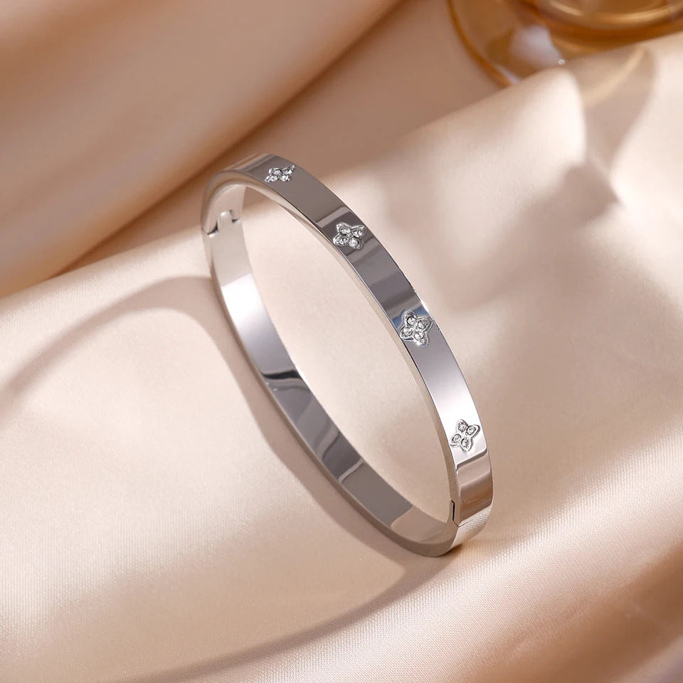 Zirconia Inlaid Waterproof Stainless Steel Bracelet Set Stackable Bangles for Women