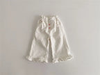 2024 Autumn New Girl Pants Baby Casual Ruffle Wide Leg Pants Children Trendy Autumn Trousers Loose Solid High Waist Bell-bottoms