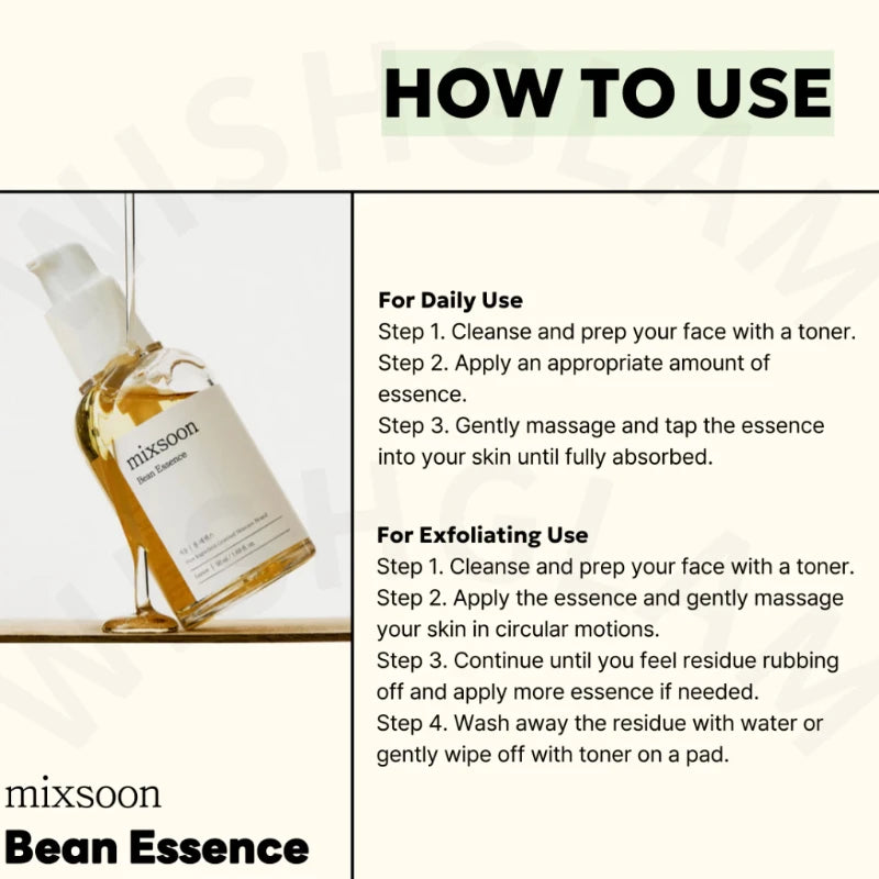 Korean Skin Care Mixsoon Glow Bean Essence,Hydrating Exfoliating Hyaluronic Acid Serum Facial Moisturizing Barrier Serum 50ml