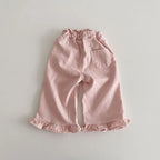 2024 Autumn New Girl Pants Baby Casual Ruffle Wide Leg Pants Children Trendy Autumn Trousers Loose Solid High Waist Bell-bottoms