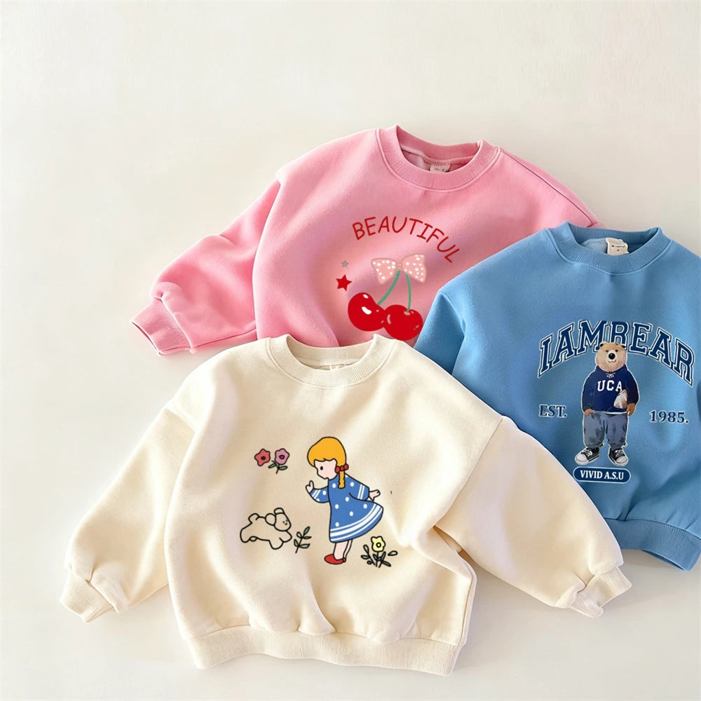 Korean Version Wear Girls Long Sleeve Printing Hoodies Lovely Clothing Pink Trendy Sweatshirts Spring Autumn Children's Costume