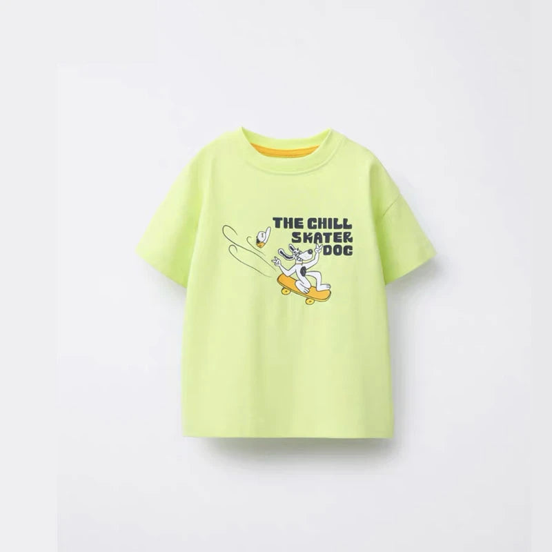 Cartoon Dog Print T Shirt Baby Boys Cute Crewneck Tops Simple All-match Tees White T-shirt Loose Fashion Wear 2025 Baby Clothing