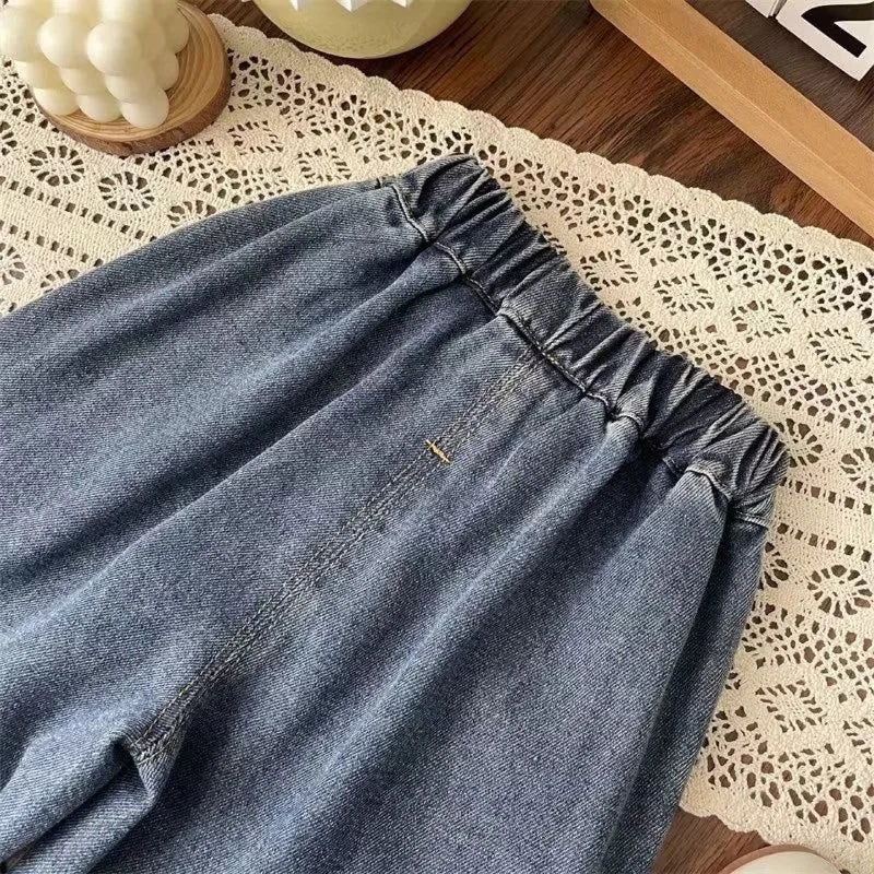 Girls Boys Pants Fashion Bow Loose Jeans 2025 Autumn New Korean Style Childrens Wide Leg Pants Casual Baby Clothing
