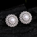 Elegant Cubic Zircon Round Pearl Earrings Asimatric Stud Earring