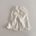 2024 Autumn New Girl Pants Baby Casual Ruffle Wide Leg Pants Children Trendy Autumn Trousers Loose Solid High Waist Bell-bottoms