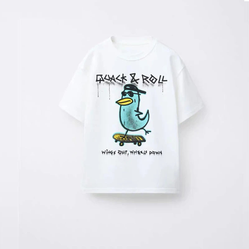 Cartoon Dog Print T Shirt Baby Boys Cute Crewneck Tops Simple All-match Tees White T-shirt Loose Fashion Wear 2025 Baby Clothing