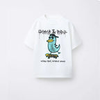 Cartoon Dog Print T Shirt Baby Boys Cute Crewneck Tops Simple All-match Tees White T-shirt Loose Fashion Wear 2025 Baby Clothing