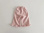 2024 Autumn New Girl Pants Baby Casual Ruffle Wide Leg Pants Children Trendy Autumn Trousers Loose Solid High Waist Bell-bottoms