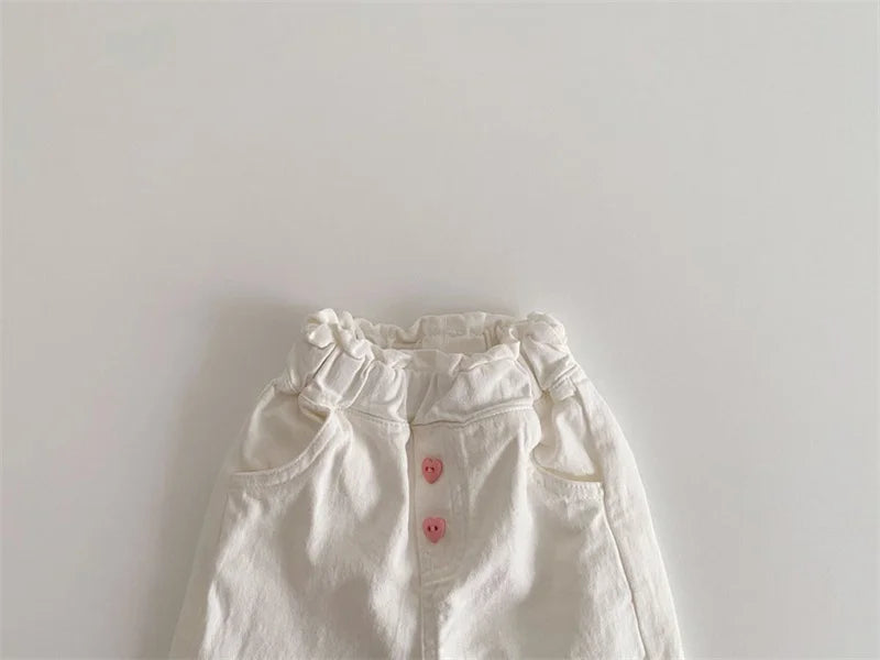 2024 Autumn New Girl Pants Baby Casual Ruffle Wide Leg Pants Children Trendy Autumn Trousers Loose Solid High Waist Bell-bottoms