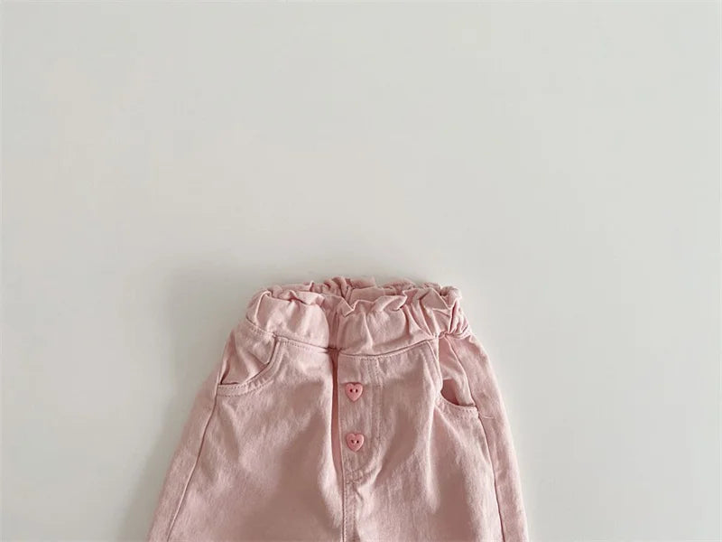 2024 Autumn New Girl Pants Baby Casual Ruffle Wide Leg Pants Children Trendy Autumn Trousers Loose Solid High Waist Bell-bottoms