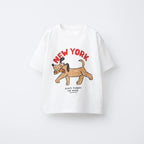 Cartoon Dog Print T Shirt Baby Boys Cute Crewneck Tops Simple All-match Tees White T-shirt Loose Fashion Wear 2025 Baby Clothing