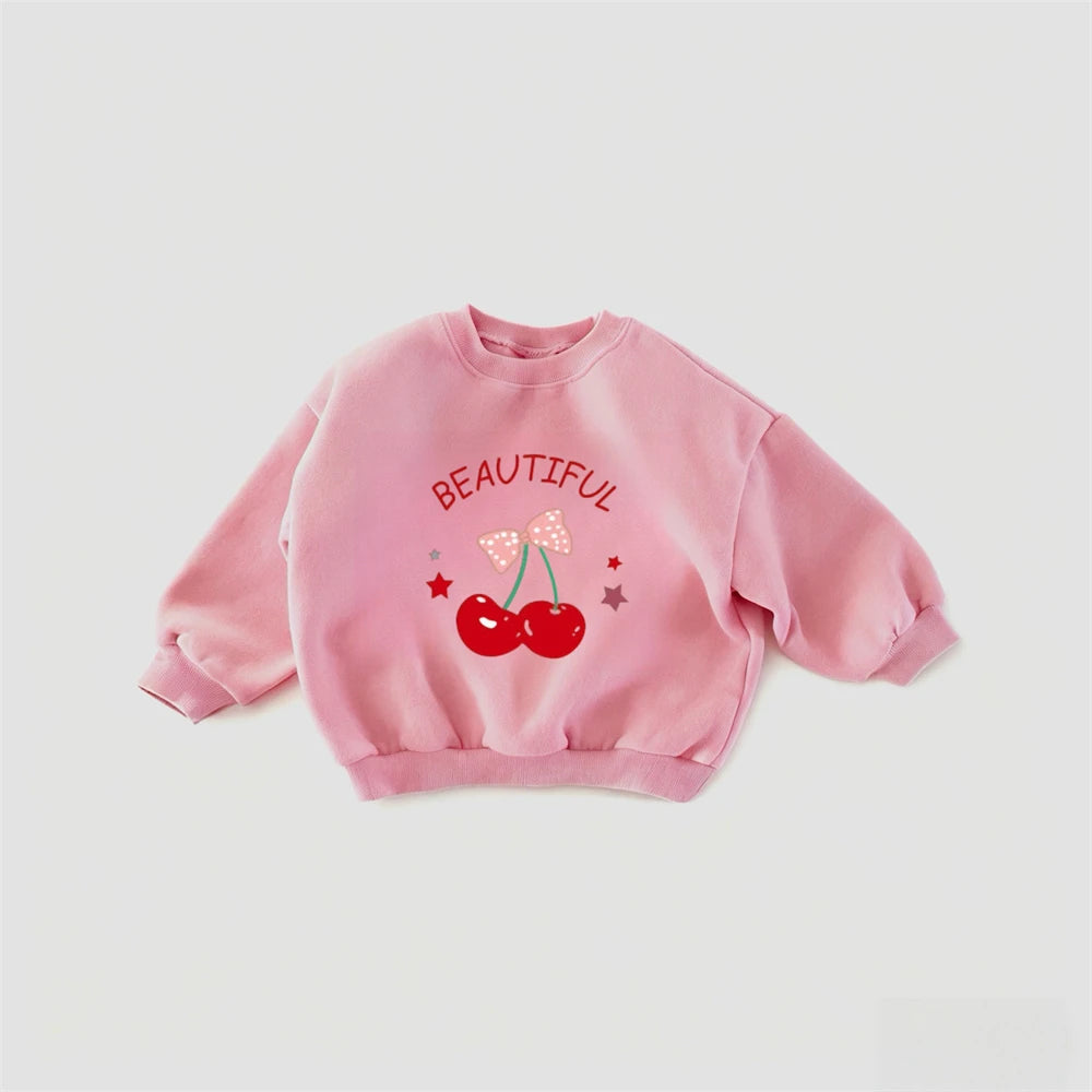 Korean Version Wear Girls Long Sleeve Printing Hoodies Lovely Clothing Pink Trendy Sweatshirts Spring Autumn Children's Costume