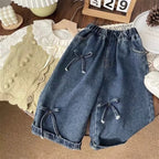 Girls Boys Pants Fashion Bow Loose Jeans 2025 Autumn New Korean Style Childrens Wide Leg Pants Casual Baby Clothing