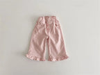 2024 Autumn New Girl Pants Baby Casual Ruffle Wide Leg Pants Children Trendy Autumn Trousers Loose Solid High Waist Bell-bottoms
