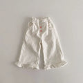 2024 Autumn New Girl Pants Baby Casual Ruffle Wide Leg Pants Children Trendy Autumn Trousers Loose Solid High Waist Bell-bottoms