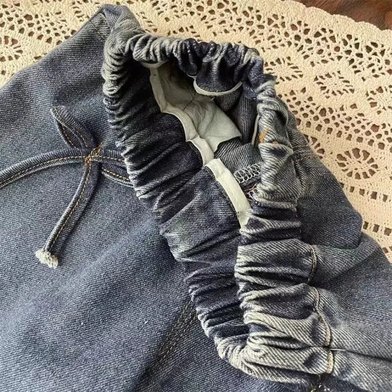 Girls Boys Pants Fashion Bow Loose Jeans 2025 Autumn New Korean Style Childrens Wide Leg Pants Casual Baby Clothing