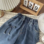 Girls Boys Pants Fashion Bow Loose Jeans 2025 Autumn New Korean Style Childrens Wide Leg Pants Casual Baby Clothing