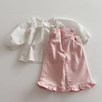 2024 Autumn New Girl Pants Baby Casual Ruffle Wide Leg Pants Children Trendy Autumn Trousers Loose Solid High Waist Bell-bottoms