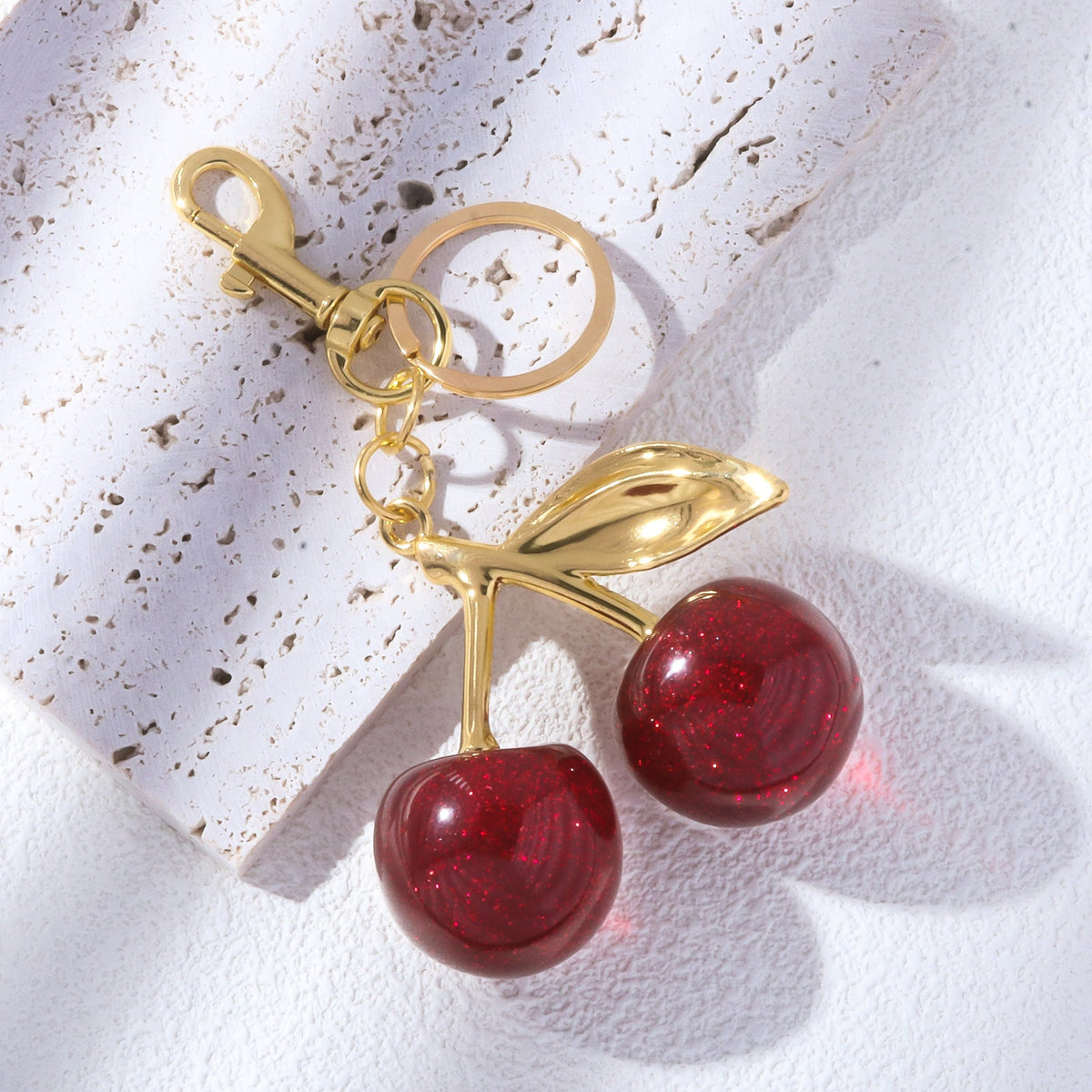 A Pair Of Red Cherry Crystal Bag Glitter Keychain | Orazek UK Ltd