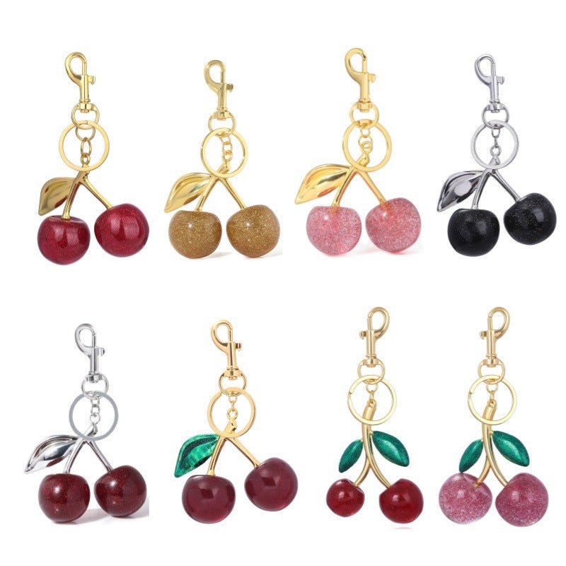 A Pair Of Red Cherry Crystal Bag Glitter Keychain | Orazek UK Ltd