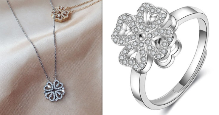 Explosive Detachable Cubic Zircon Heart Shape Four-leaf Clover Necklace Pendant For Women