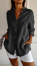 Women's Single-breasted Pleated Blouse Lapel Long Sleeve Shirt