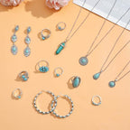Womens Retro All-Match Alloy Pendant Necklace And Earrings Set