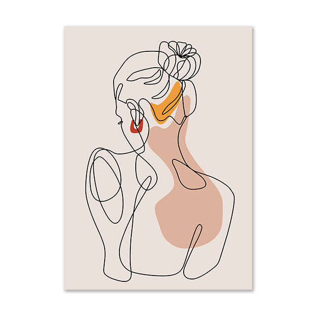 Abstract Girl Single Line Face Leaf Painting Minimalist Wall Art Print Poster Nordic Style Picture Home Decor | Orazek UK Ltd