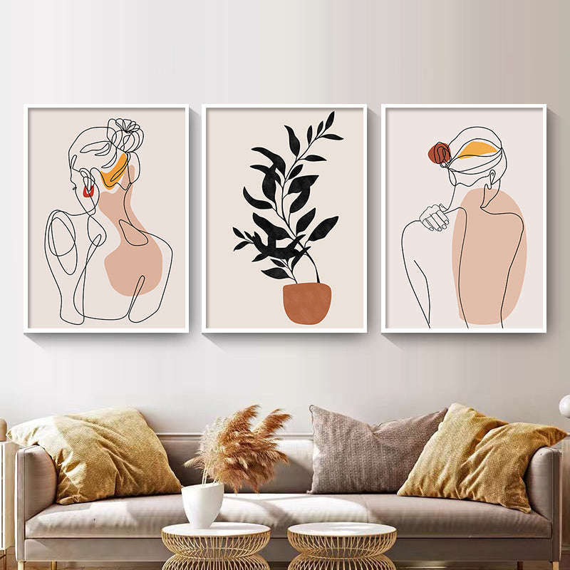 Abstract Girl Single Line Face Leaf Painting Minimalist Wall Art Print Poster Nordic Style Picture Home Decor Orazek UK Ltd