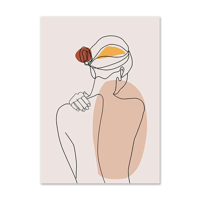 Abstract Girl Single Line Face Leaf Painting Minimalist Wall Art Print Poster Nordic Style Picture Home Decor Orazek UK Ltd
