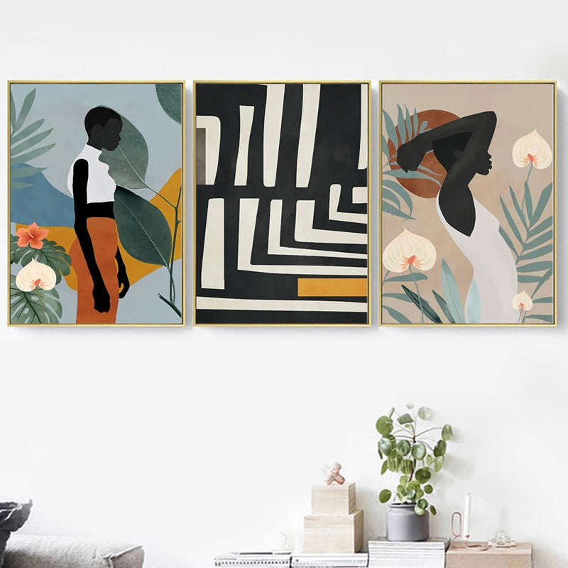 Abstract Woman Flower Leaf Canvas Painting Nordic Art Posters And Prints Living Room Decorative Painting | Orazek UK Ltd