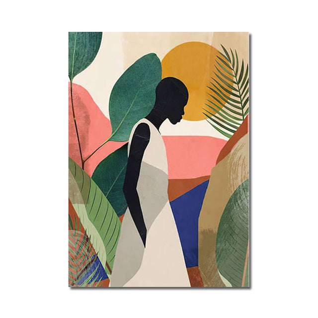 Abstract Woman Flower Leaf Canvas Painting Nordic Art Posters And Prints Living Room Decorative Painting | Orazek UK Ltd