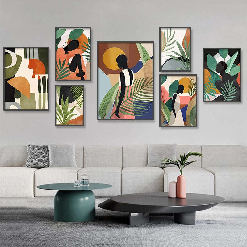 Abstract Woman Flower Leaf Canvas Painting Nordic Art Posters And Prints Living Room Decorative Painting | Orazek UK Ltd