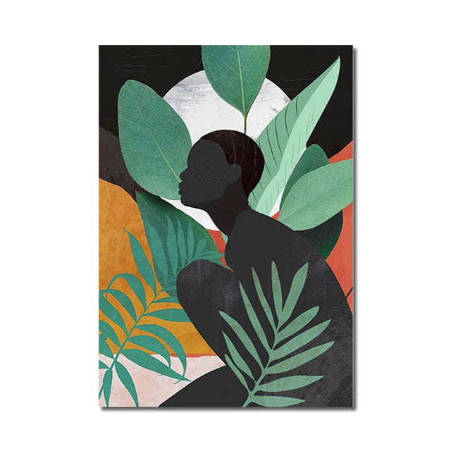 Abstract Woman Flower Leaf Canvas Painting Nordic Art Posters And Prints Living Room Decorative Painting Orazek UK Ltd