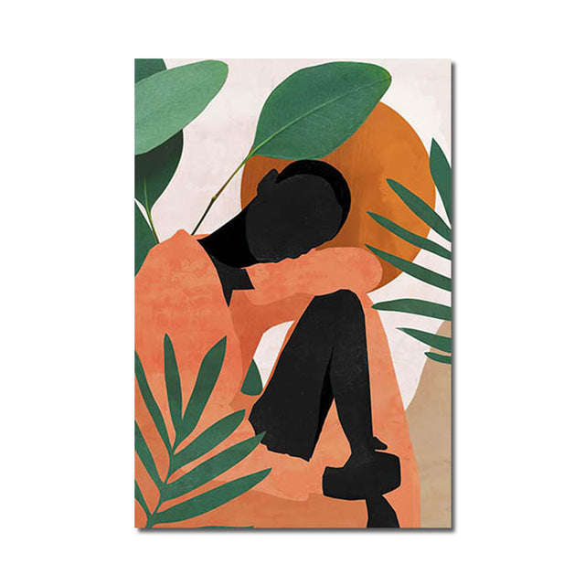 Abstract Woman Flower Leaf Canvas Painting Nordic Art Posters And Prints Living Room Decorative Painting Orazek UK Ltd