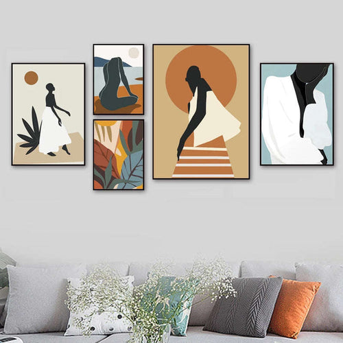 Abstract Woman Flower Leaf Canvas Painting Nordic Art Posters And Prints Living Room Decorative Painting Orazek UK Ltd