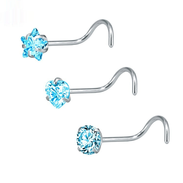 316 Stainless Steel Nose Stud Multifunctional Zircon Nose Ring